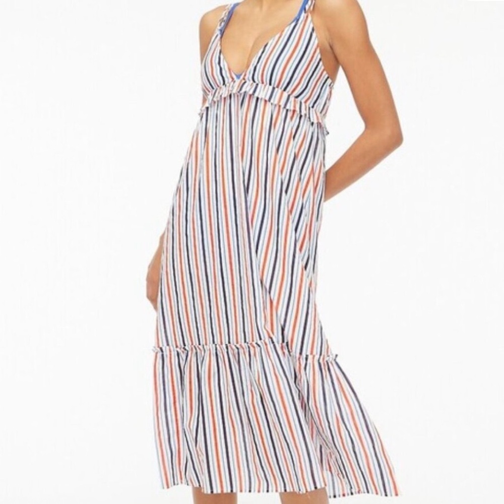 J. Crew Strappy Tiered Midi Maxi Dress, Multi-Colored, Striped, 100% Cotton, XL